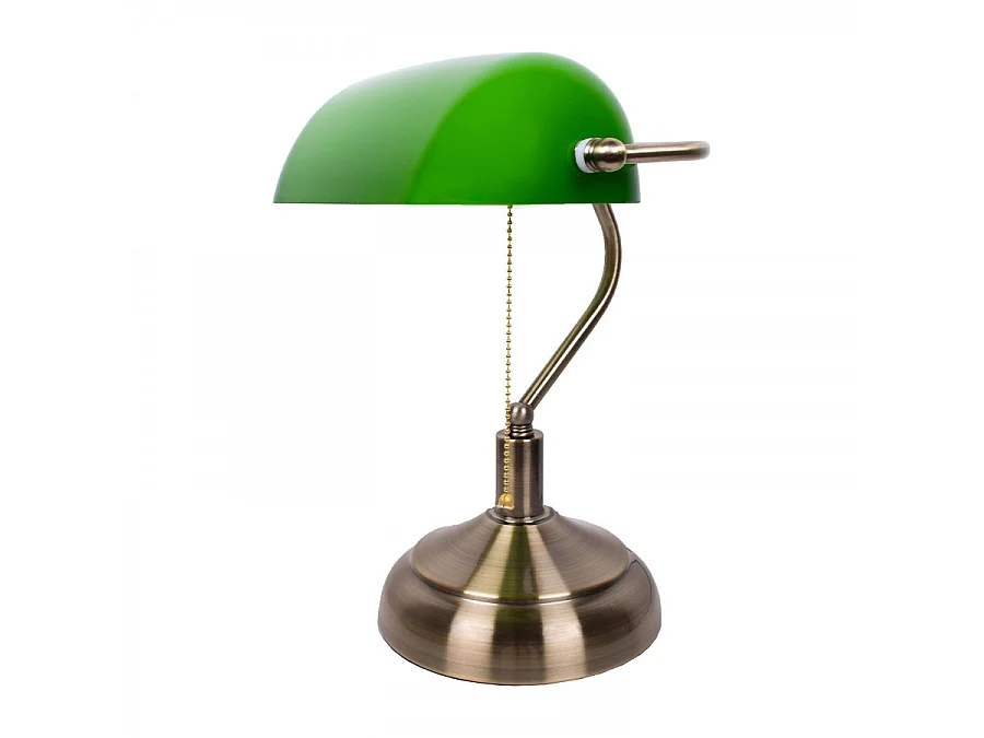 Sobremesa Dorada Bancario Con Tulipa Verde De Cristal