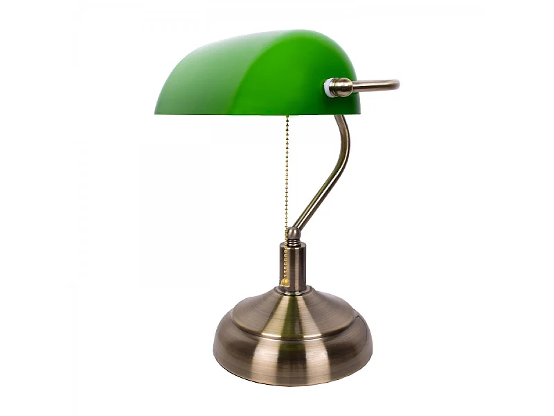 Sobremesa Dorada Bancario Con Tulipa Verde De Cristal