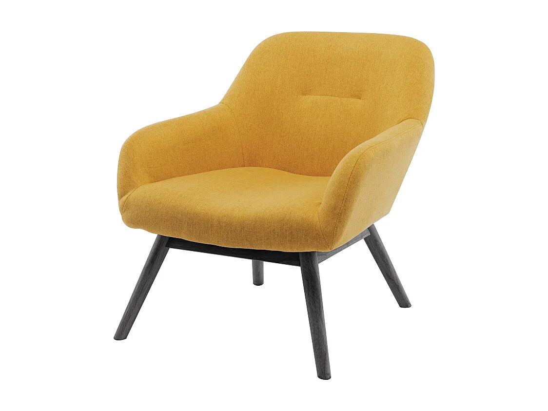 MALMO-Fauteuil lounge en tissu tramé Safran et pieds hévéa teinté noir