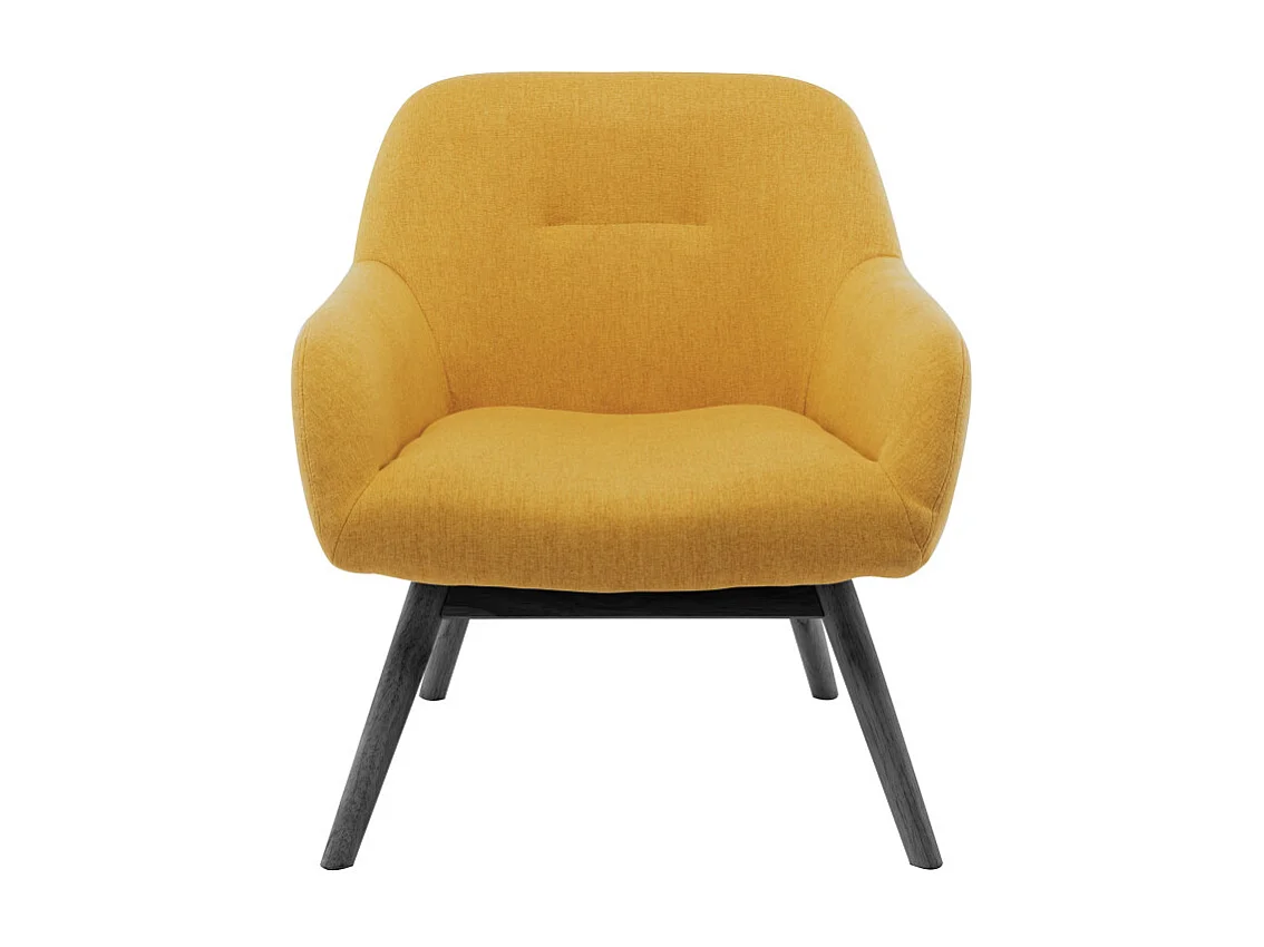 MALMO-Fauteuil lounge en tissu tramé Safran et pieds hévéa teinté noir