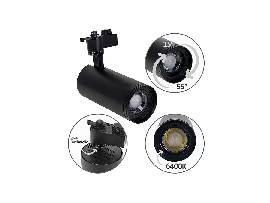 Foco Para Carriles Argos 1x30w Led  Acabado Negro De