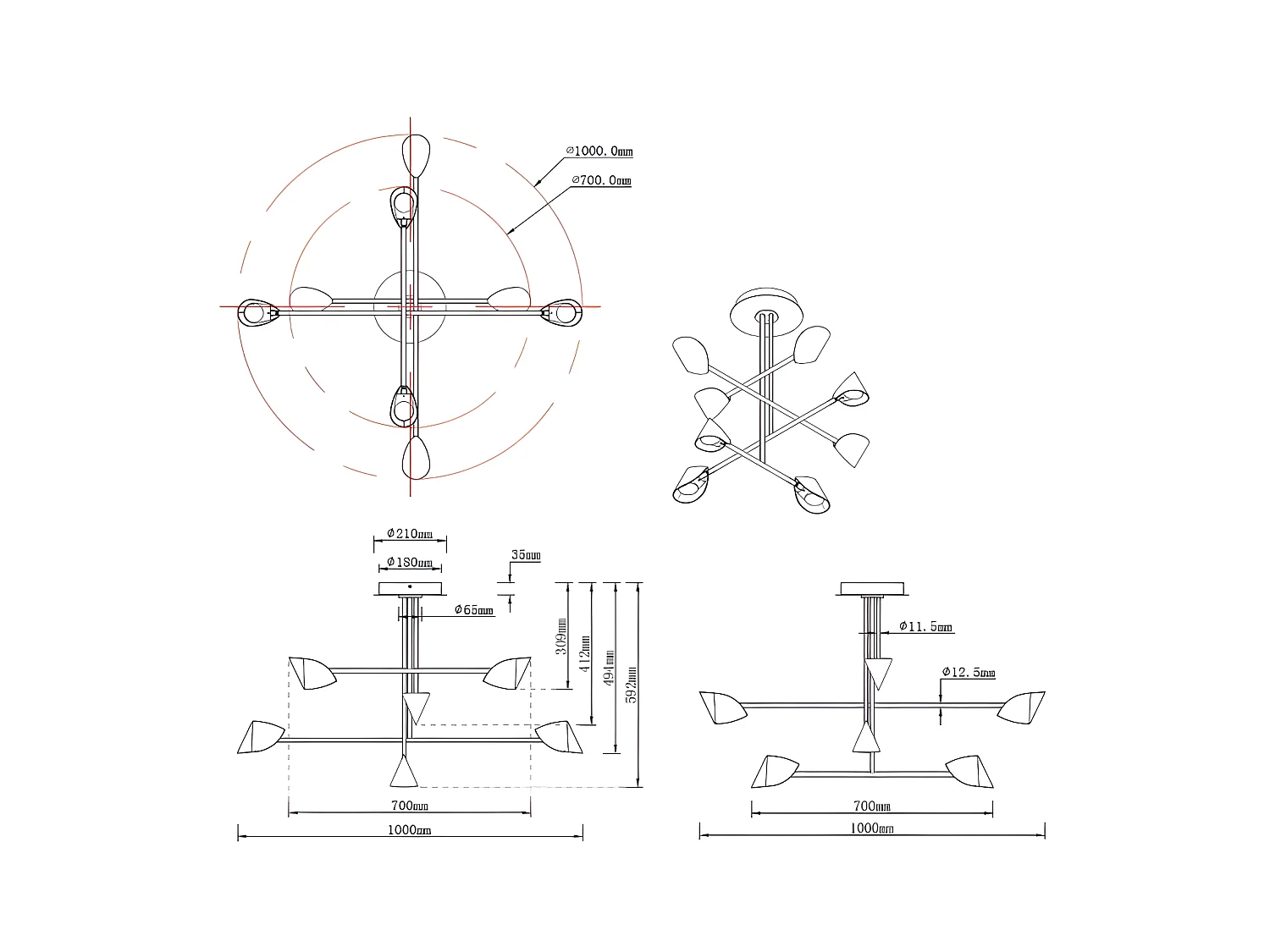 Plafondnier modèle CAPUCCINA noir led intégré MANTRA