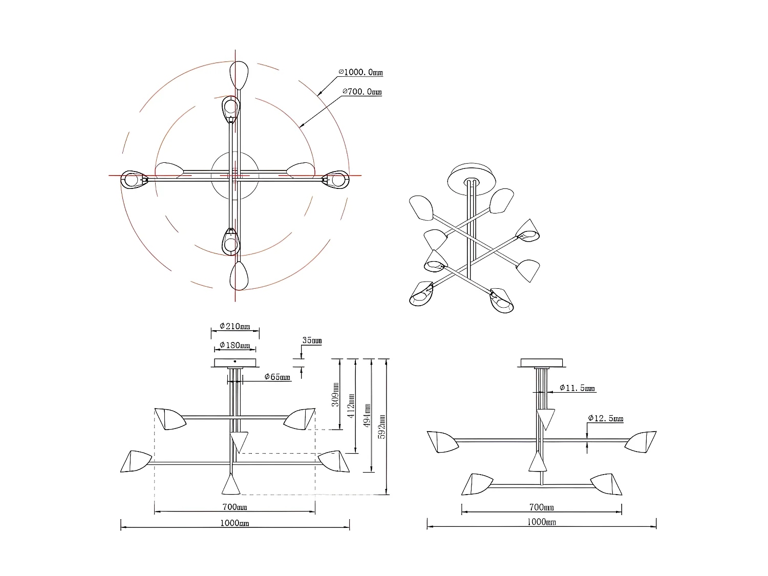 Plafondnier modèle CAPUCCINA noir led intégré MANTRA
