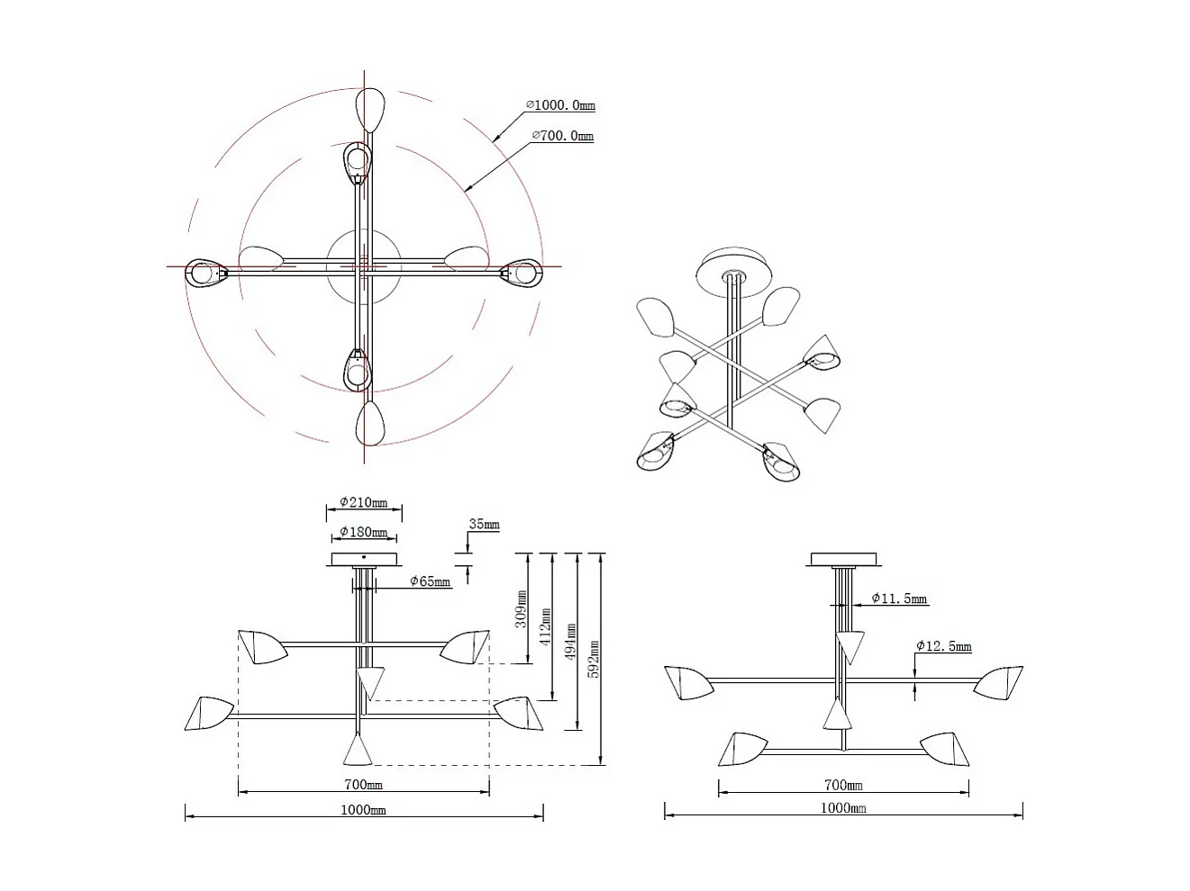 Plafondnier modèle CAPUCCINA noir led intégré MANTRA