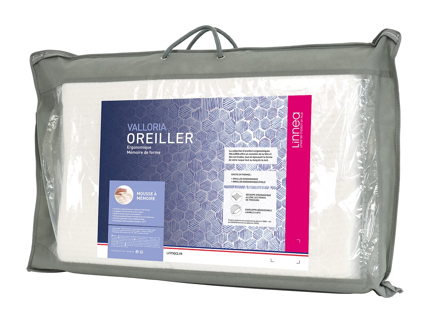 Oreiller ergonomique 55x42 cm VALLORIA mousse à mémoire de forme viscosoja