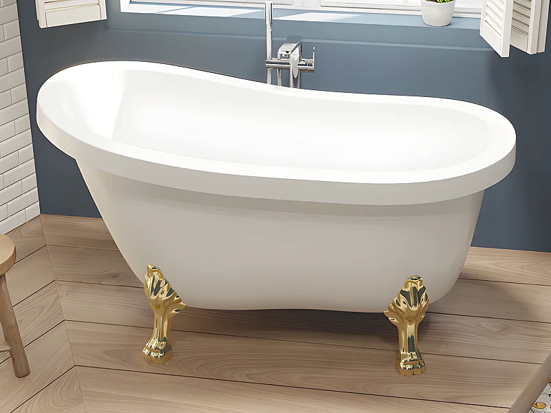 Losstaand retro-bad met gouden leeuwenpoten - 200 L - 145 x 74 x 77 cm - Wit - NISOS II