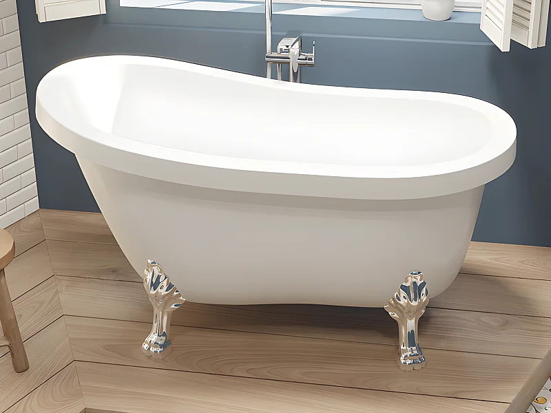 Vasca da bagno freestanding con piedi argento zampa di leone 200L 145x74x77cm Bianco Rétro - NISOS II