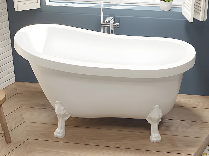 Vasca da bagno freestanding con piedi bianchi zampa di leone 200L 145x74x77cm Bianco Rétro - NISOS II