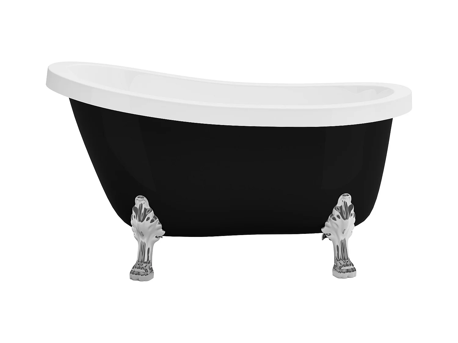 Baignoire îlot rétro avec pieds de lion argentés - 200 L - 145 x 74 x 77 cm - Noir mat - NISOS II