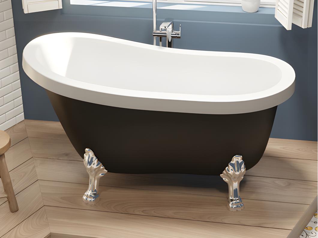 Baignoire îlot rétro avec pieds de lion argentés - 200 L - 145 x 74 x 77 cm - Noir mat - NISOS II