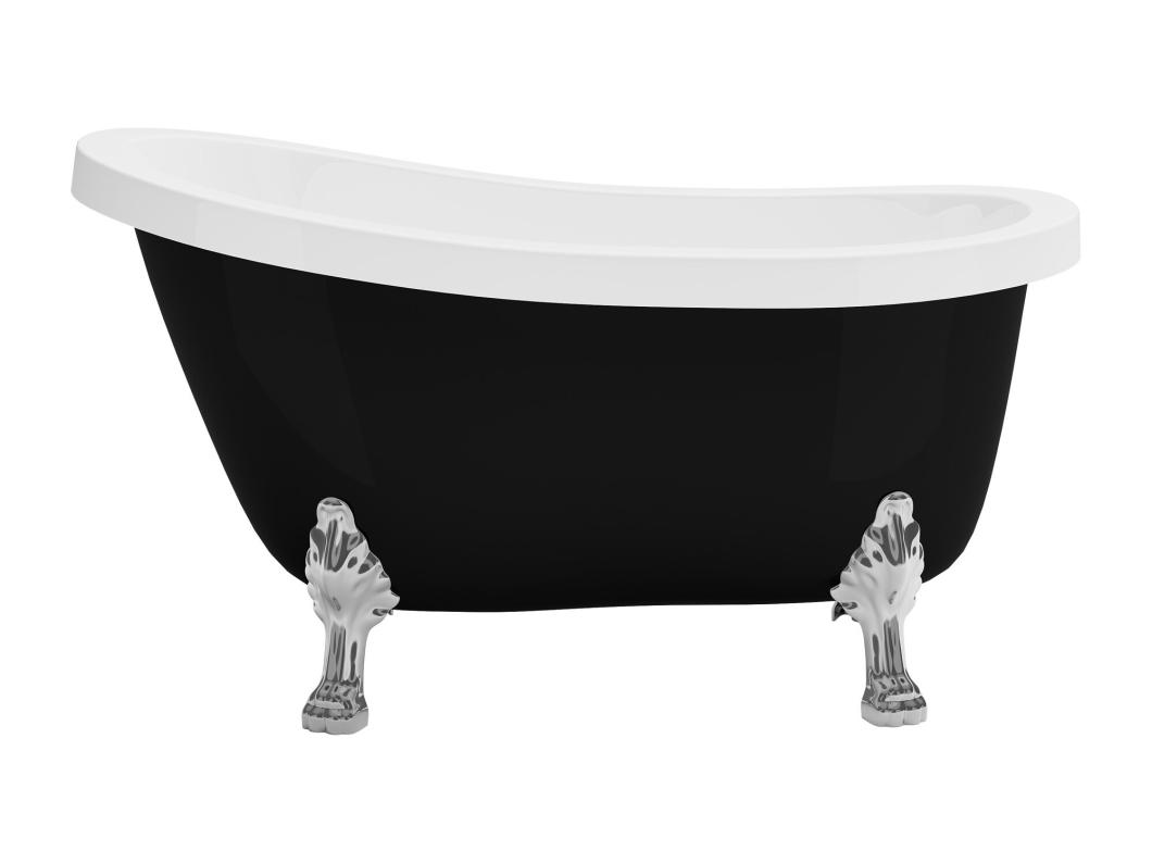 Vasca da bagno freestanding con piedi argento zampa di leone 200l 145x74x77cm Nero opaco Rétro - NISOS II