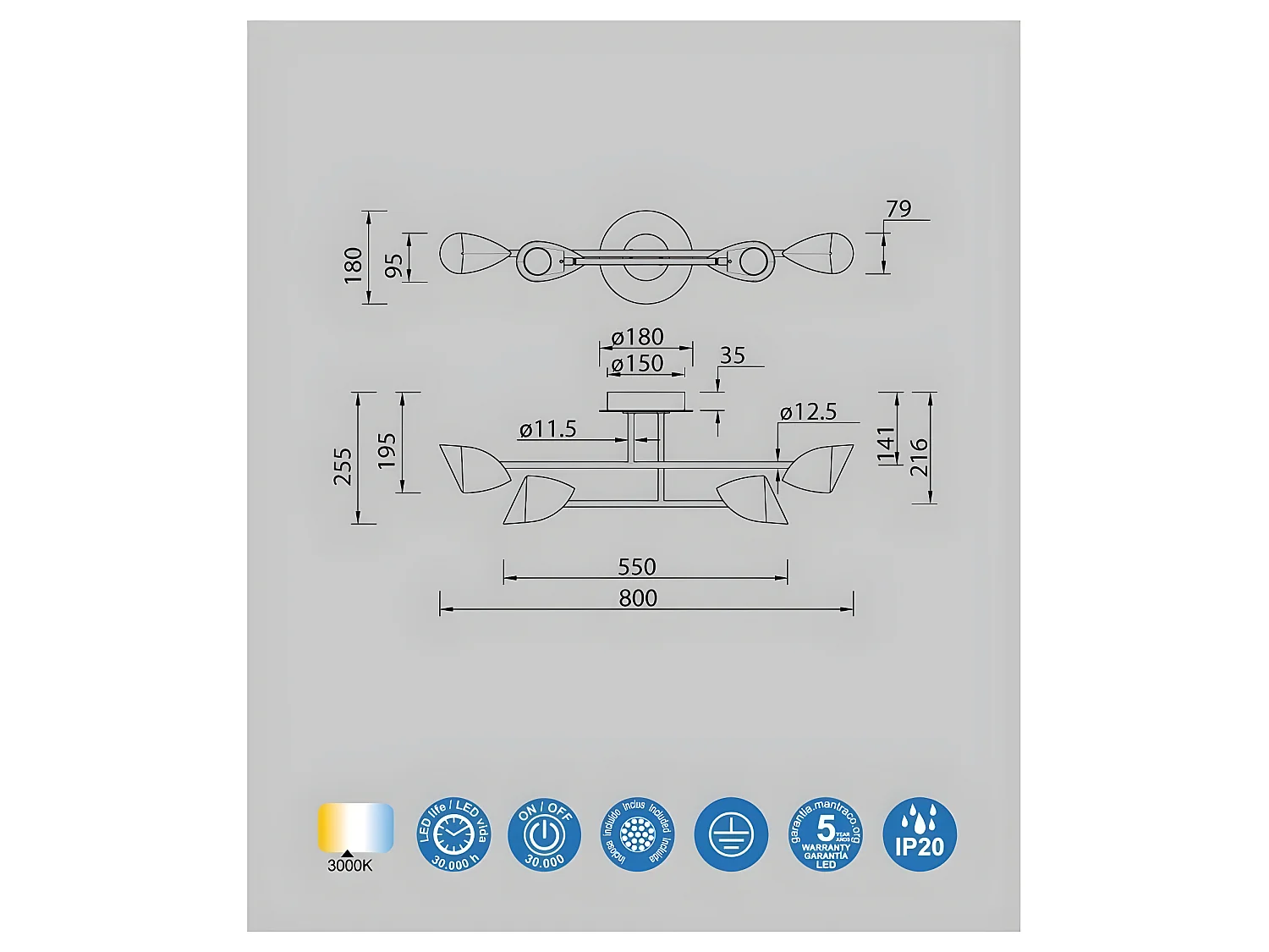 Plafondnier blanc modèle CAPPUCCINA led 30 w MANTRA