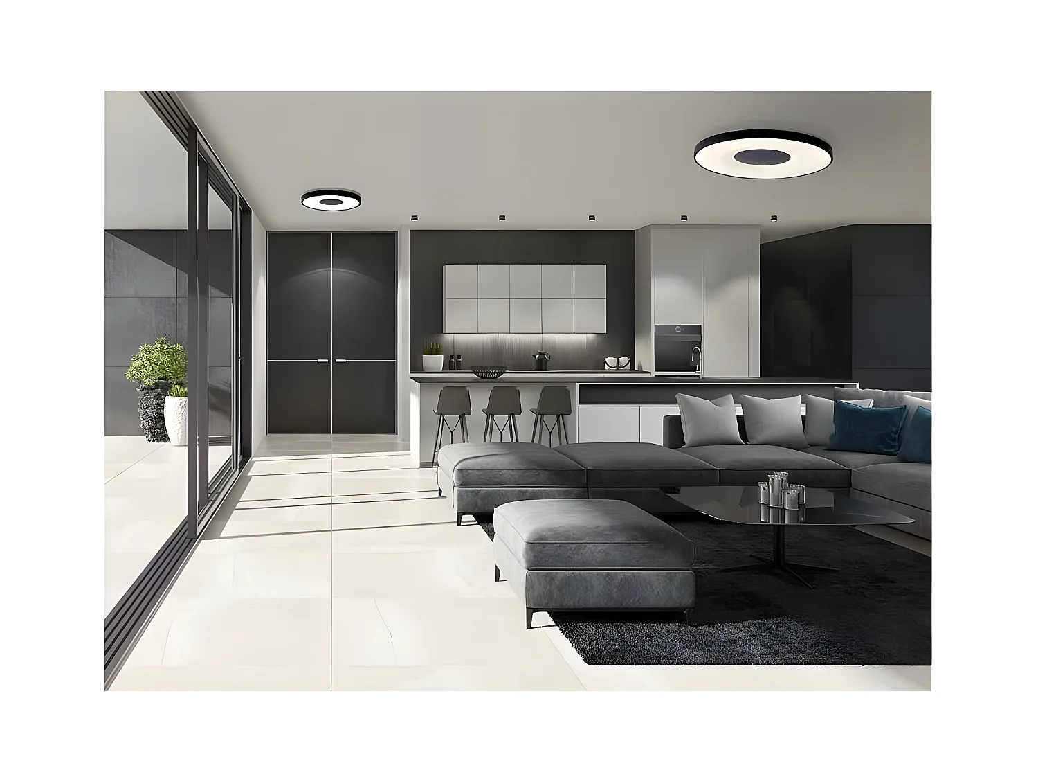 Plafondnier modèle COIN noir led 56w avec télécommande MANTRA