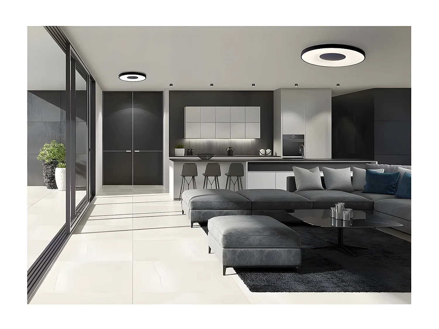 Plafondnier modèle COIN noir led 56w avec télécommande MANTRA