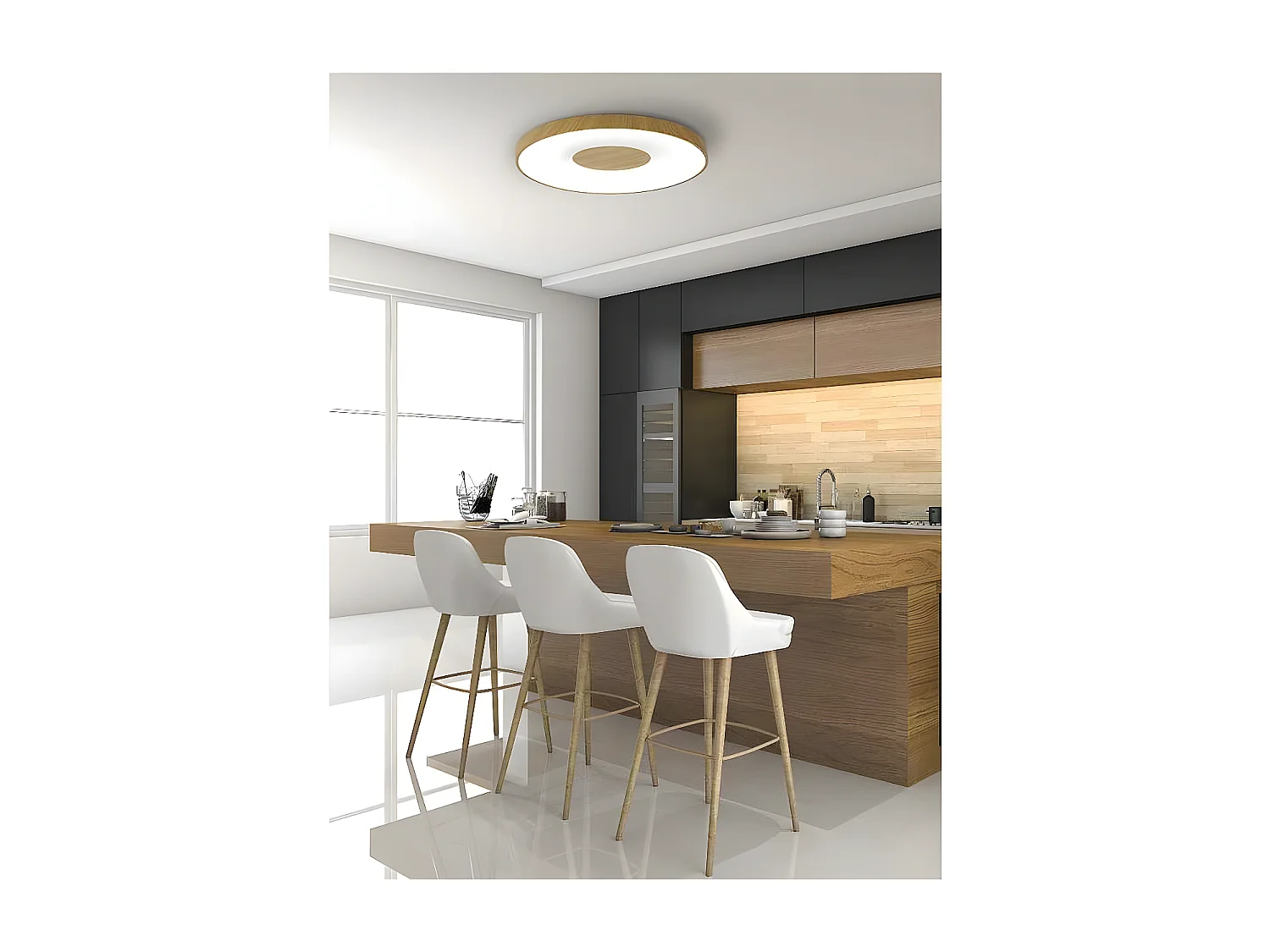 Plafondnier modèle COIN noir led 56w avec télécommande MANTRA