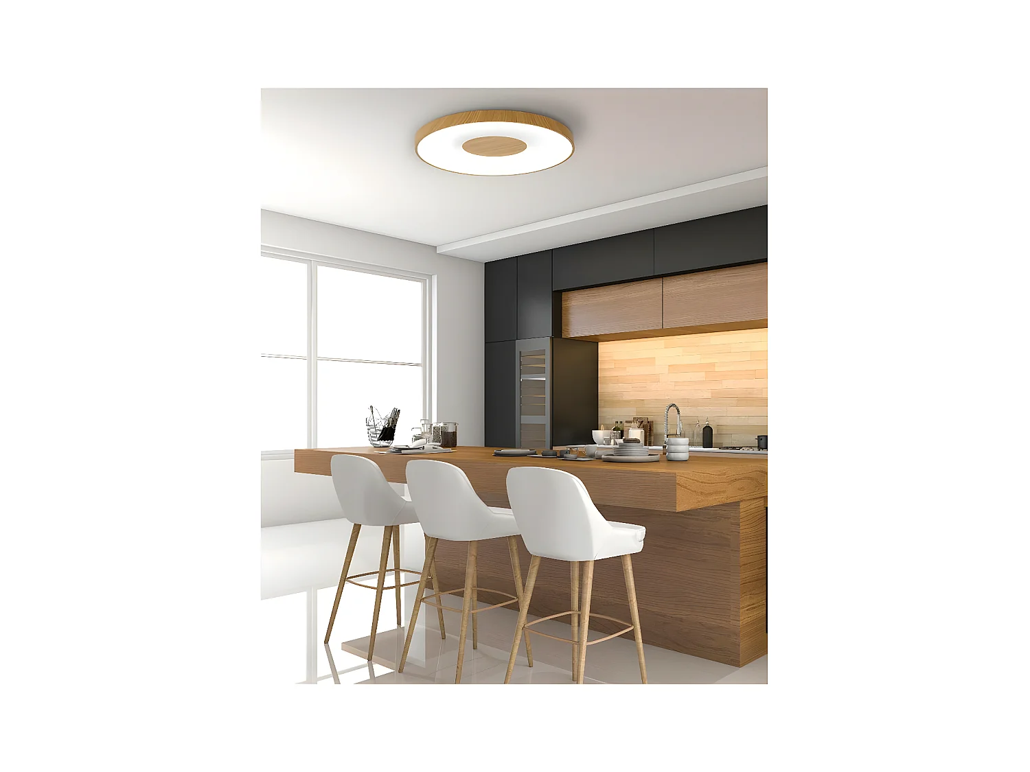 Lampe led Plafond avec télécommande COIN en couleur bois MANTRA
