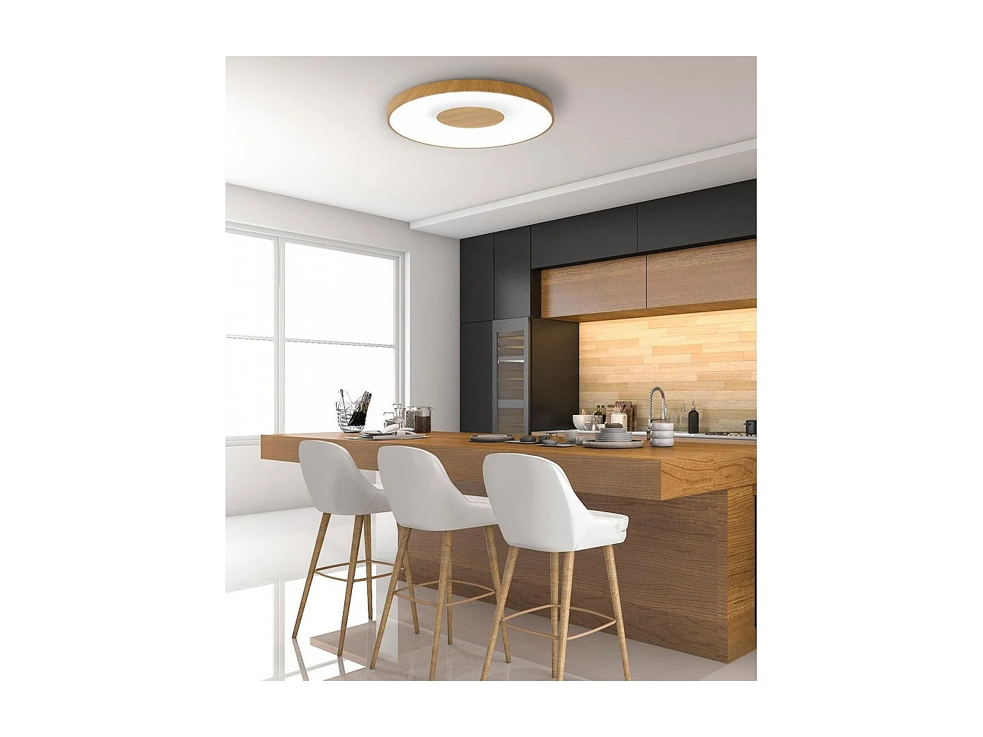 Lampe led Plafond avec télécommande COIN en couleur bois MANTRA