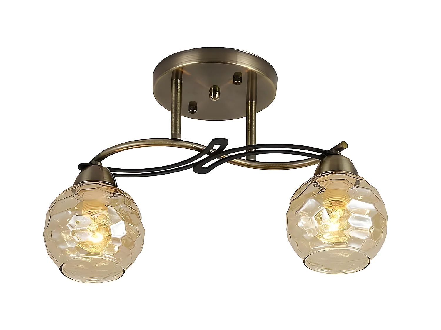 Plafondd de deux tulipes en verre modèle ETNA cuir FABRILAMP