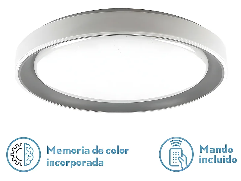 Plafond Luanda 72w 3000-4000-6000k Gris Rouge.7x49,5d 7200lm Reg.intens. C.remote C/mémoire