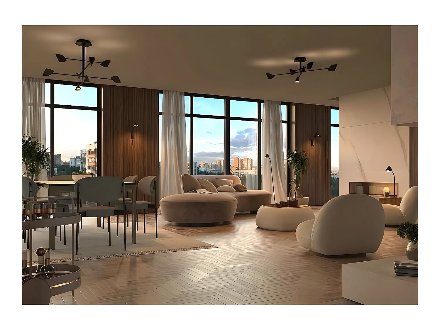 Semi-plafond led 44,5 w modèle CAPPUCCINA 6 L blanc MANTRA