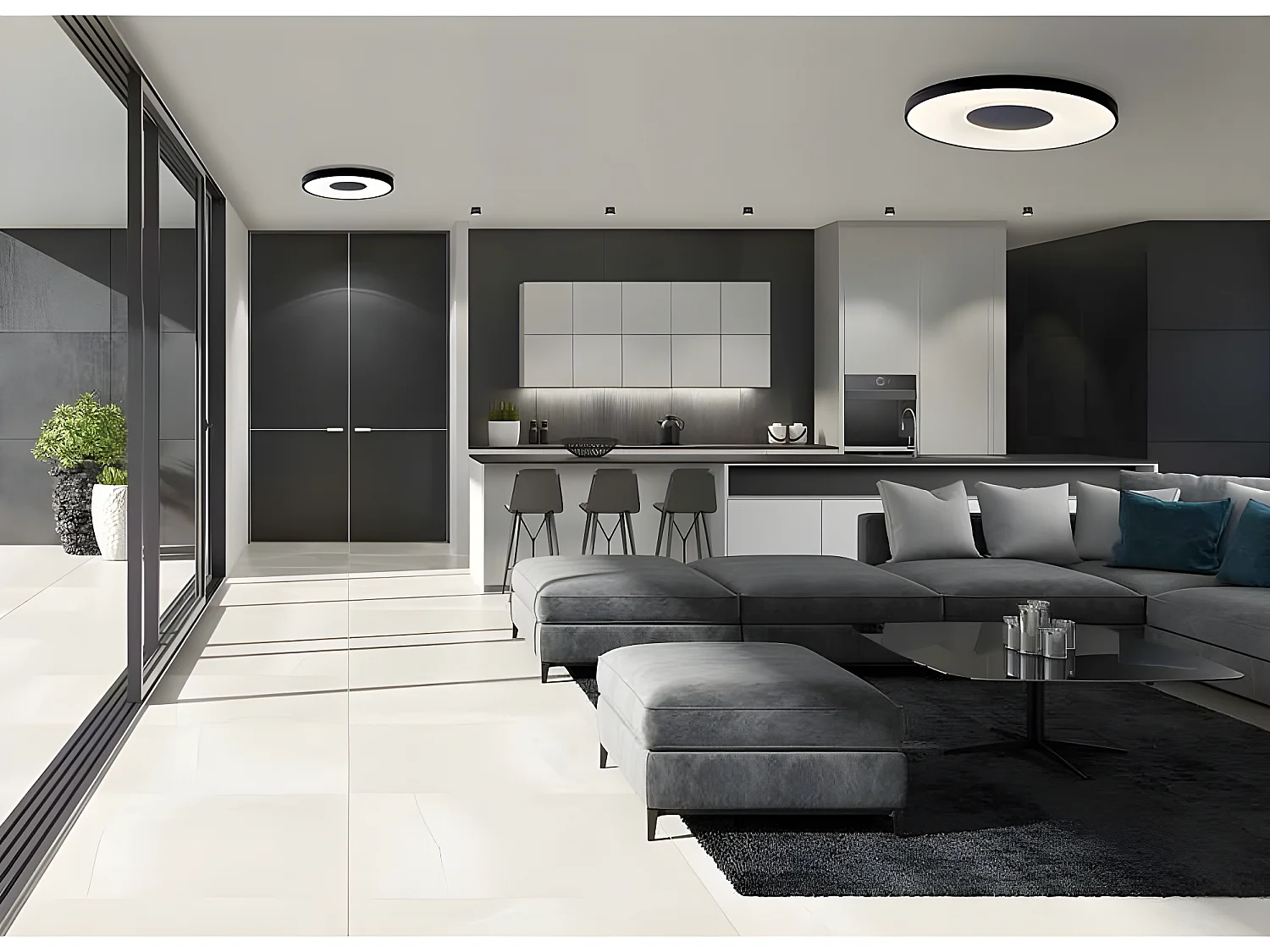 Plafondd LED 56w COIN blanc télécommande intégrée MANTRA