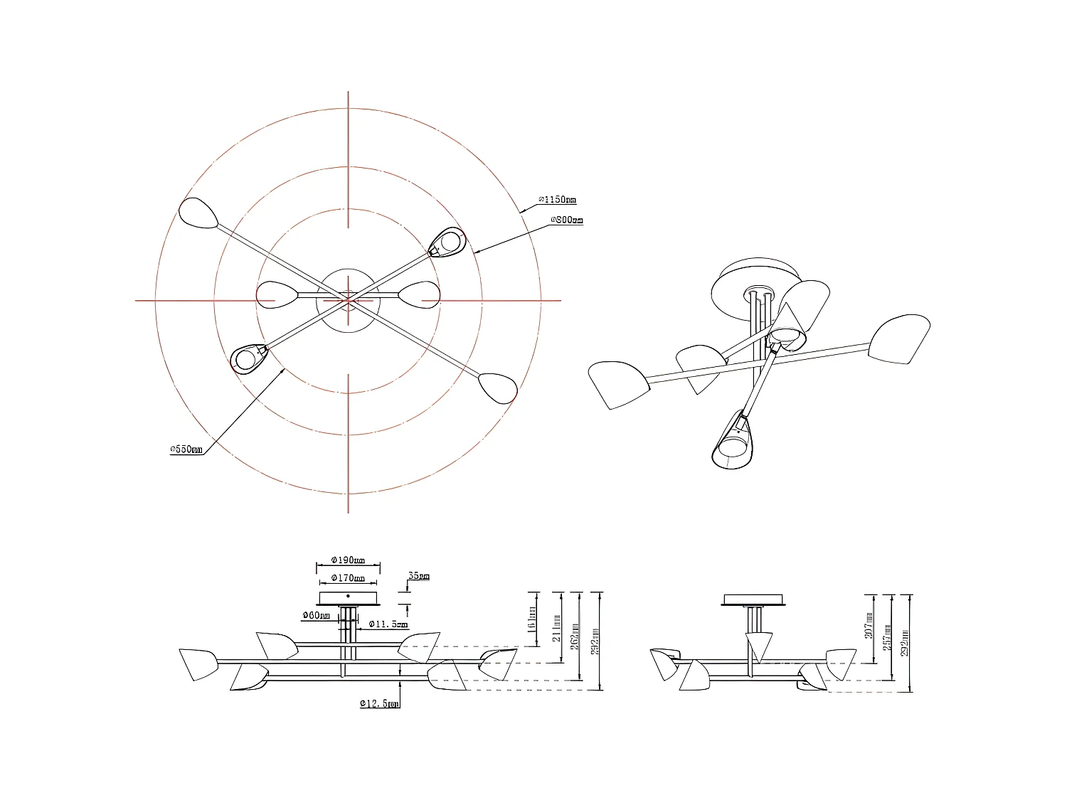 Semi-plafond CAPUCCINA led noir 44.5w MANTRA