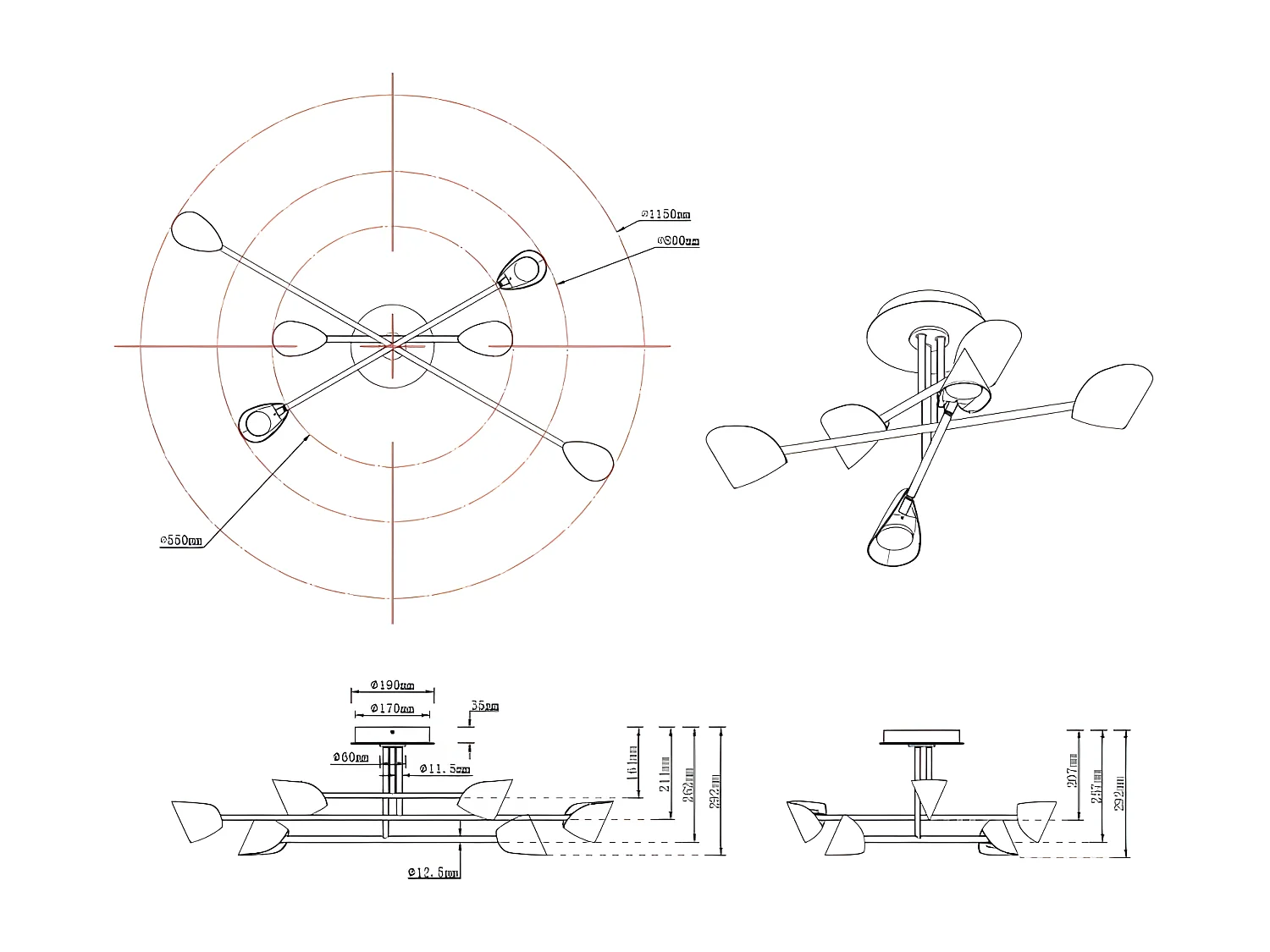 Semi-plafond CAPUCCINA led noir 44.5w MANTRA