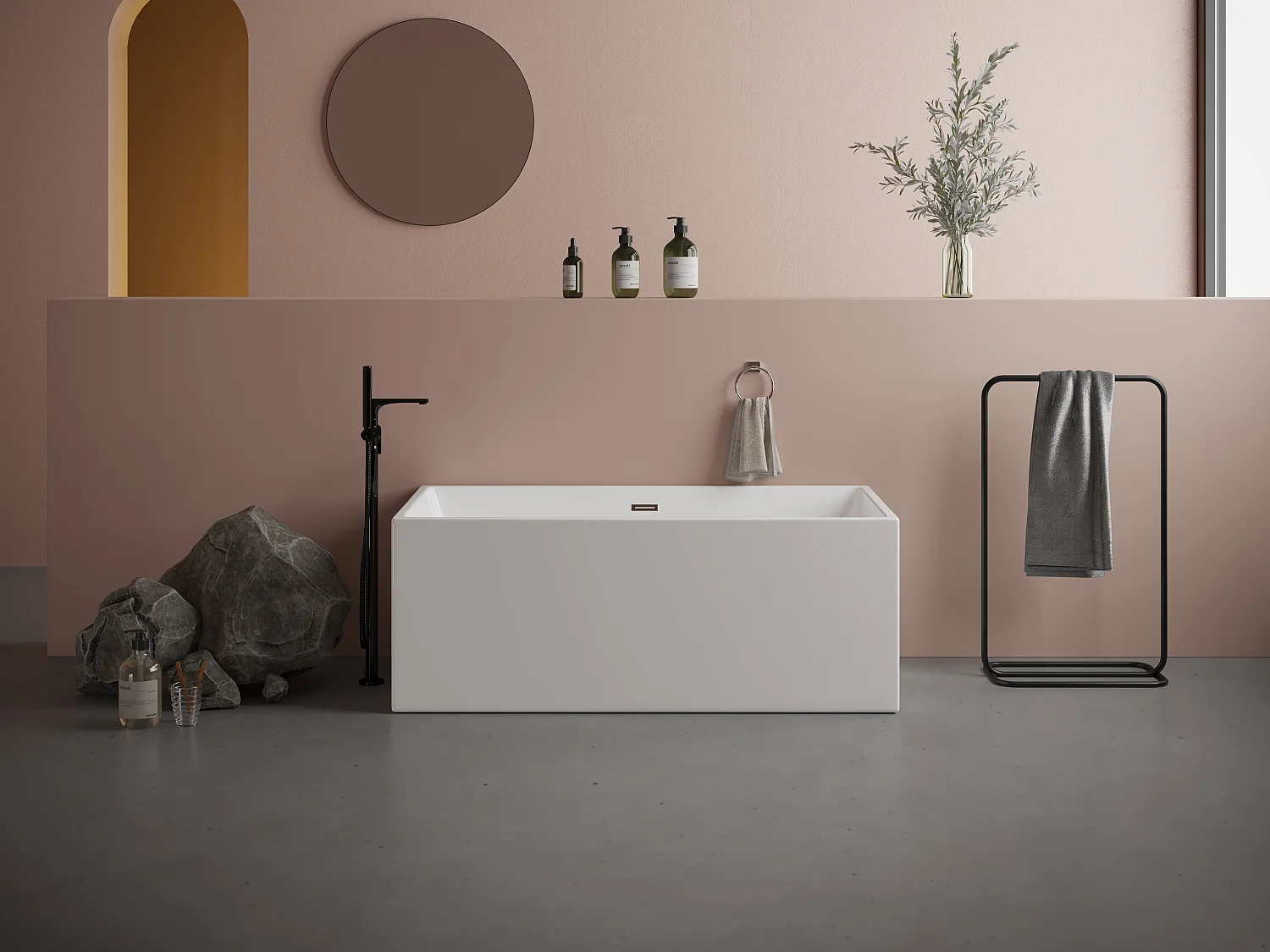 Baignoire semi-îlot rectangulaire - 250 L - 150 x  75 x 58 cm  - Blanche - Acrylique -  PIKAIA