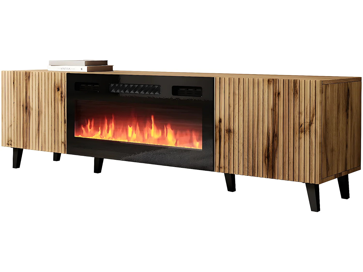 Meuble TV "Vamos" avec cheminée électrique intégrée - 181 x 50 x 42 cm - Bois