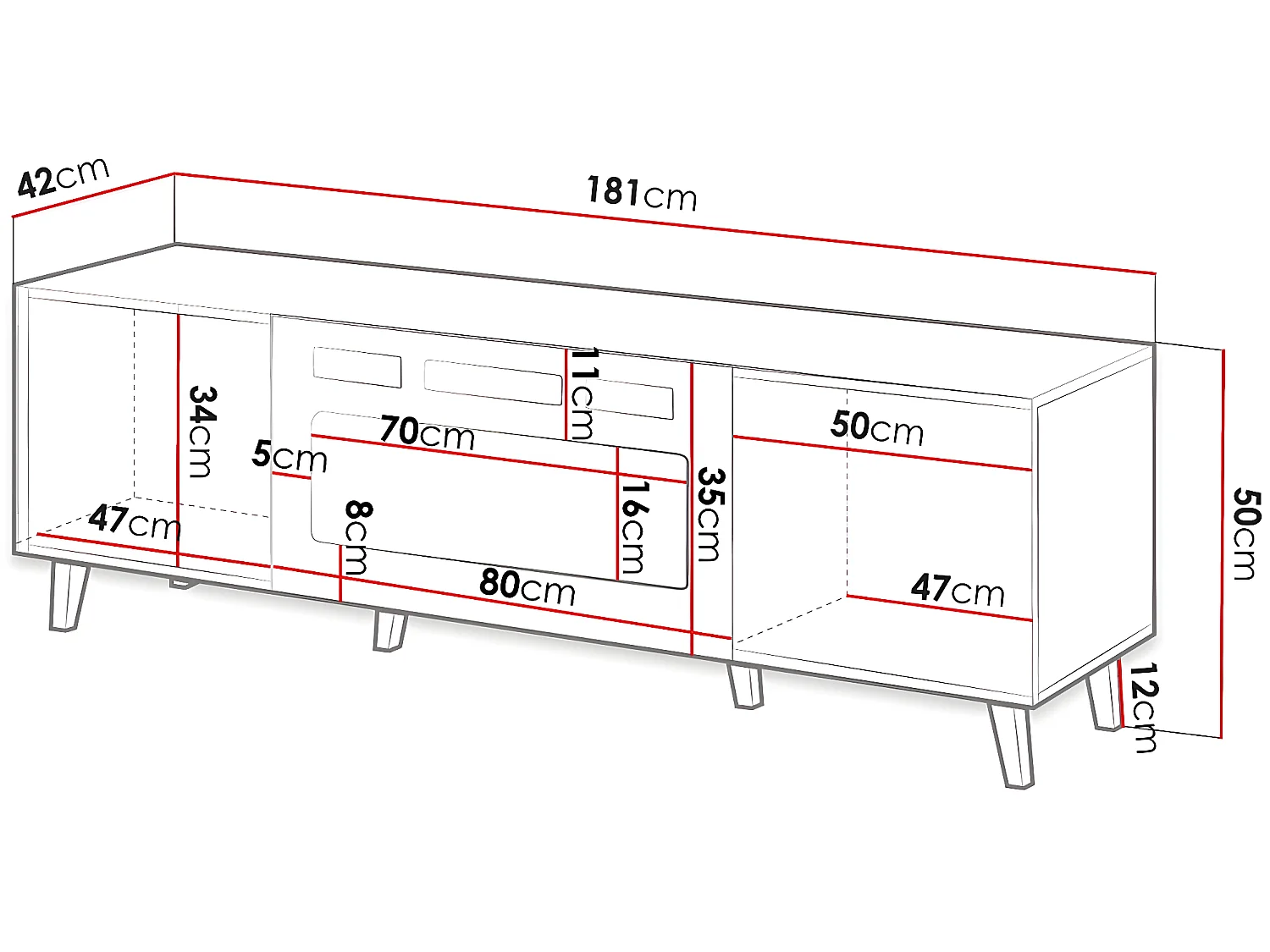 Meuble TV "Vamos" avec cheminée électrique intégrée - 181 x 50 x 42 cm - Bois