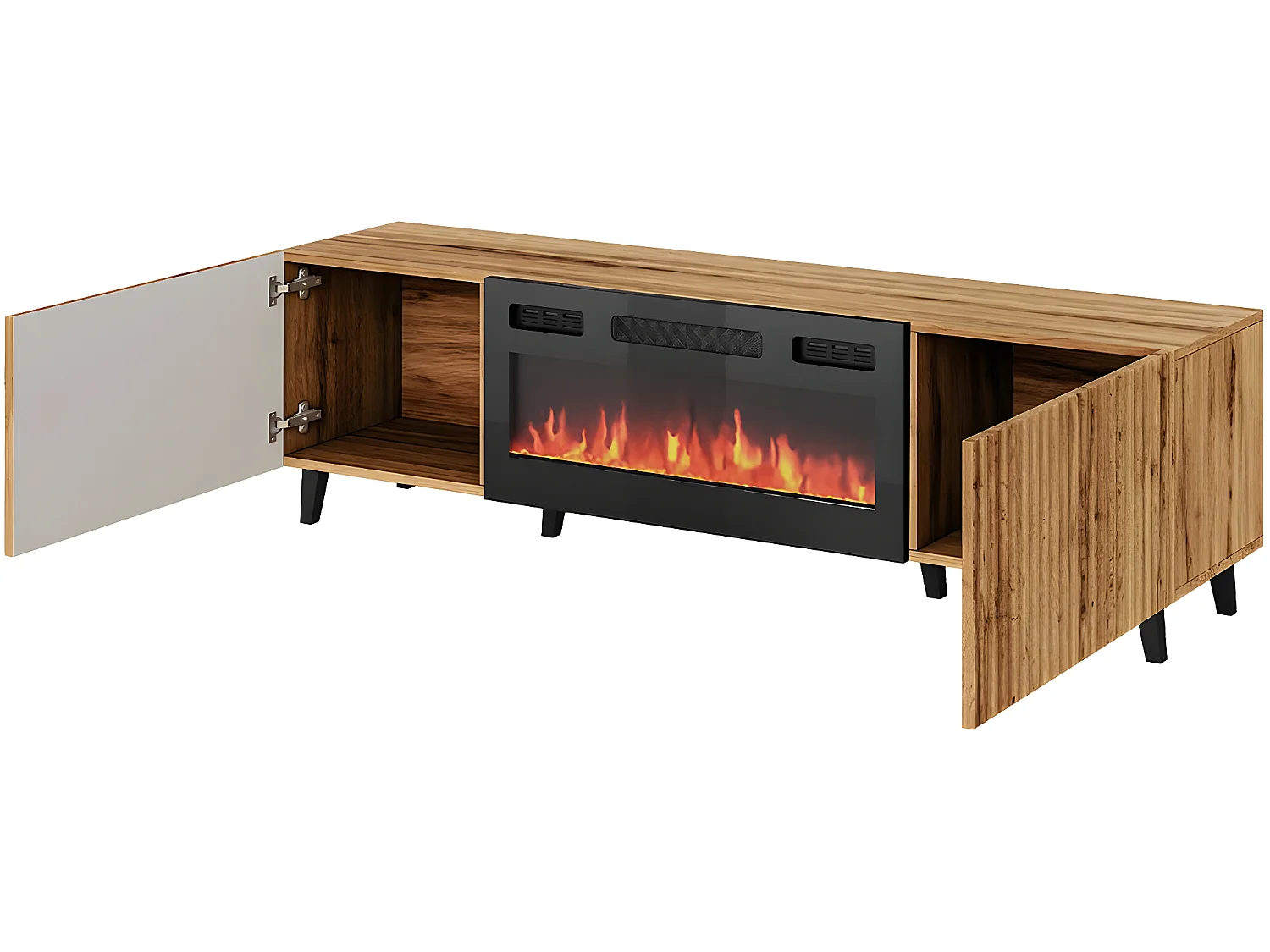 Meuble TV "Vamos" avec cheminée électrique intégrée - 181 x 50 x 42 cm - Bois