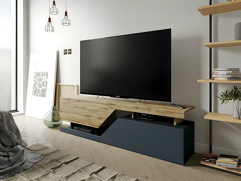 TV-meubel "Ceelias" -160 x 46 x 35 cm - Grijs/Bruin met 2 deuren en opbergruimte