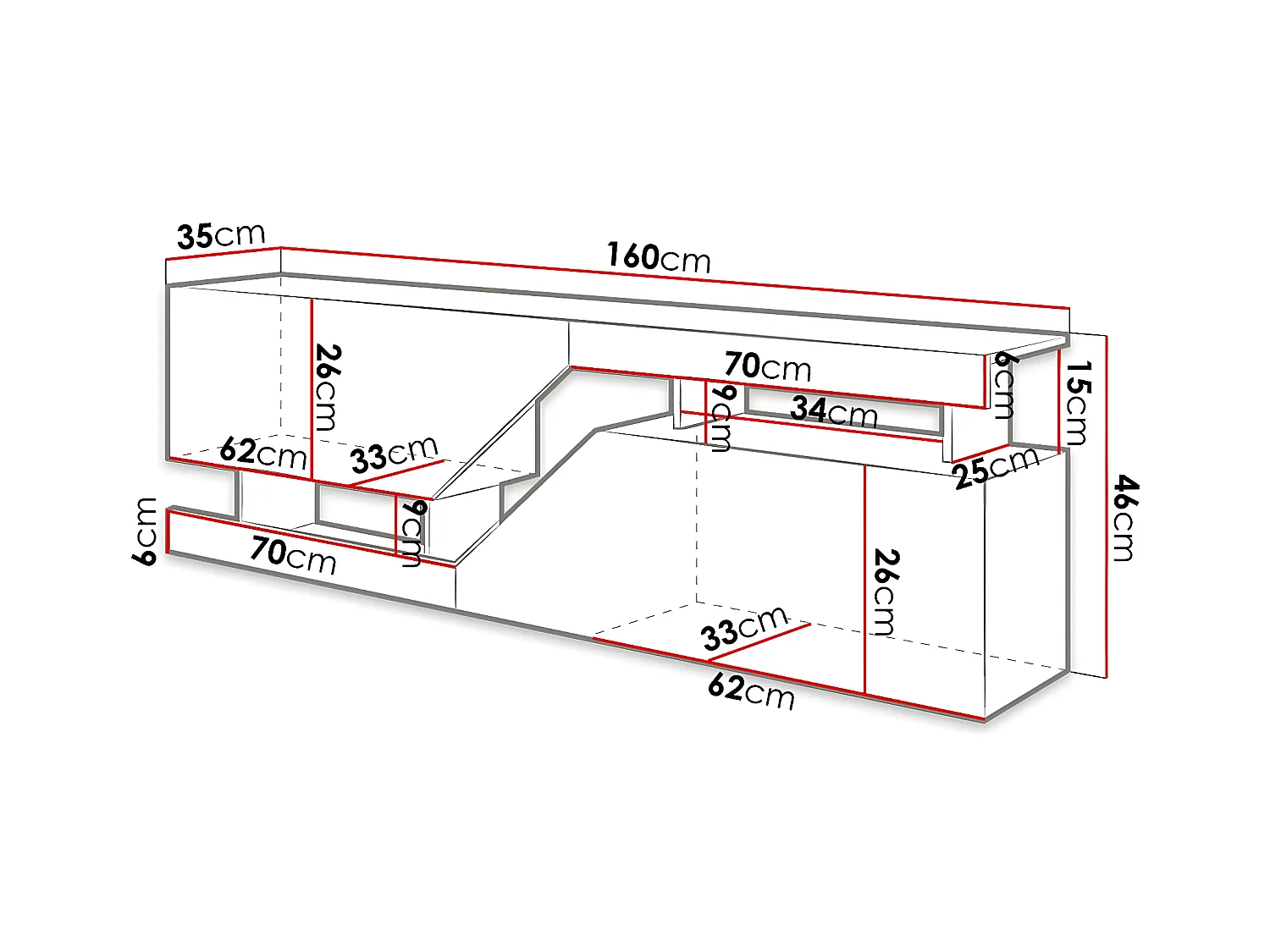 Mesa para TV Utica 102, O número de portas: 2, 160x47x35cm