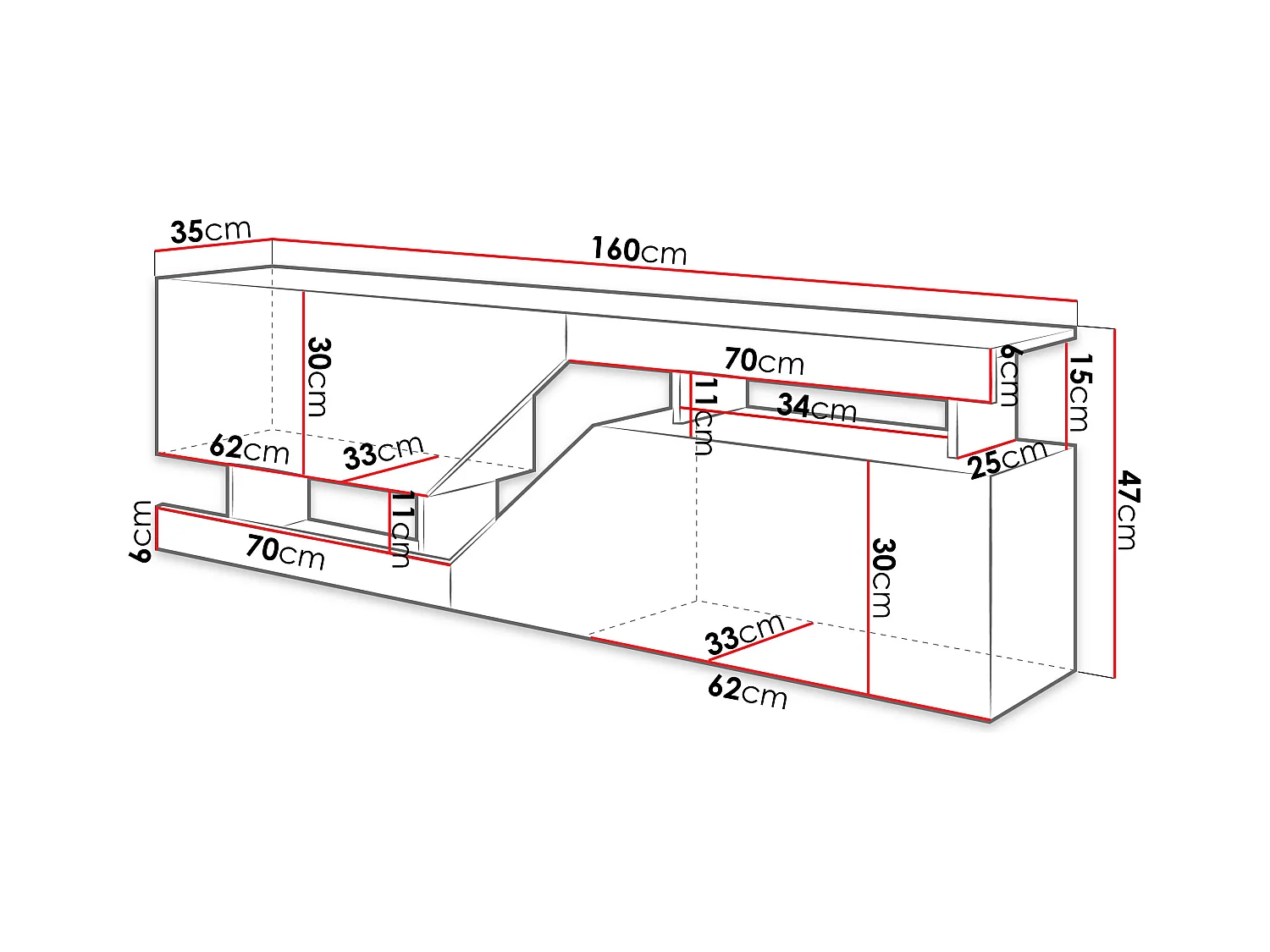 Mesa para TV Utica 102, O número de portas: 2, 160x47x35cm