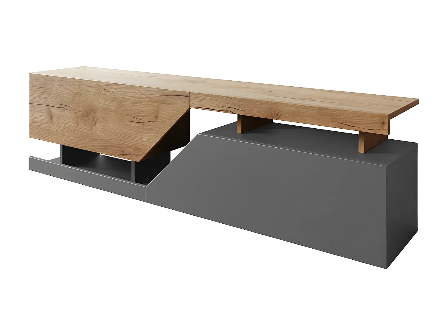 Meuble TV "Ceelias" -160 x 46 x 35 cm - Gris/Marron