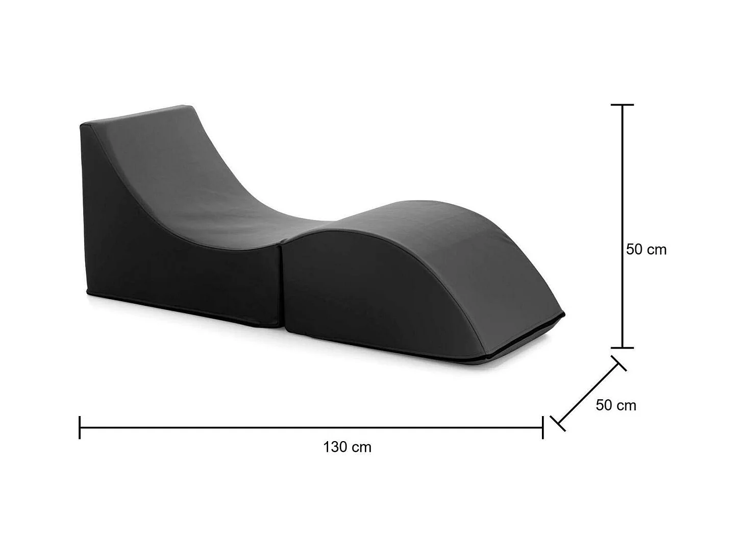 Dabaz opklapbed, Poef om te bouwen tot een eenpersoonsbed, 100% Made in Italy, Poef om te bouwen tot chaise longue in eco-leer, 130x50h50 cm, Zwart