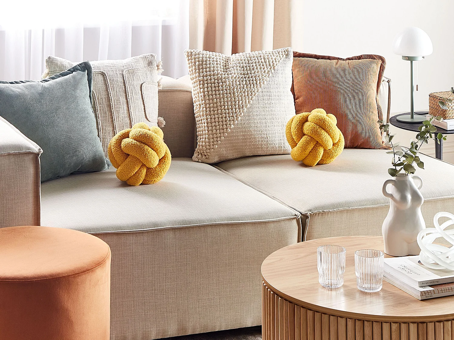 Coussin MALNI Bouclé 19 x 19 cm Moutarde Unicolore