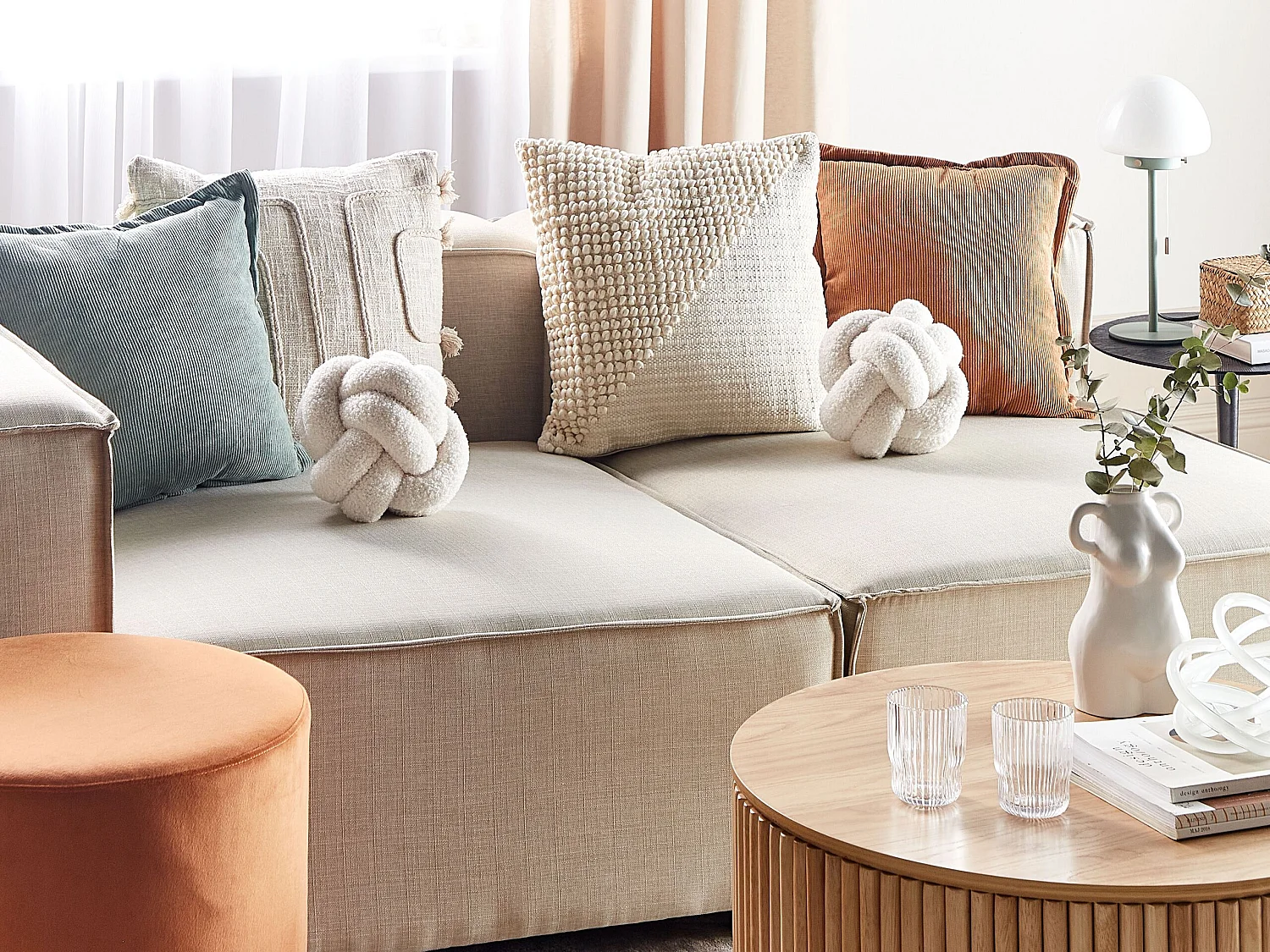 Lot de 2 coussins décoratifs MALNI Bouclé 19 x 19 cm Blanc cassé Unicolore