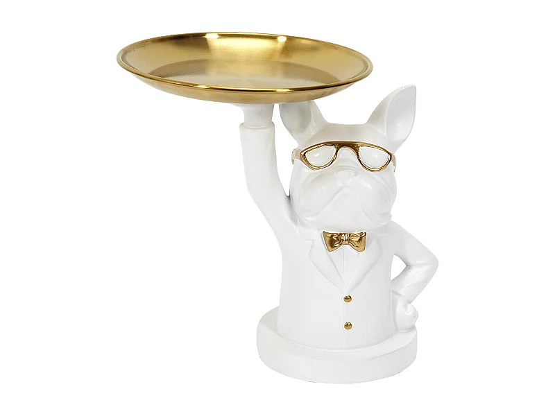 Statue Bulldog  Vide Poche  23cm Blanc, Or