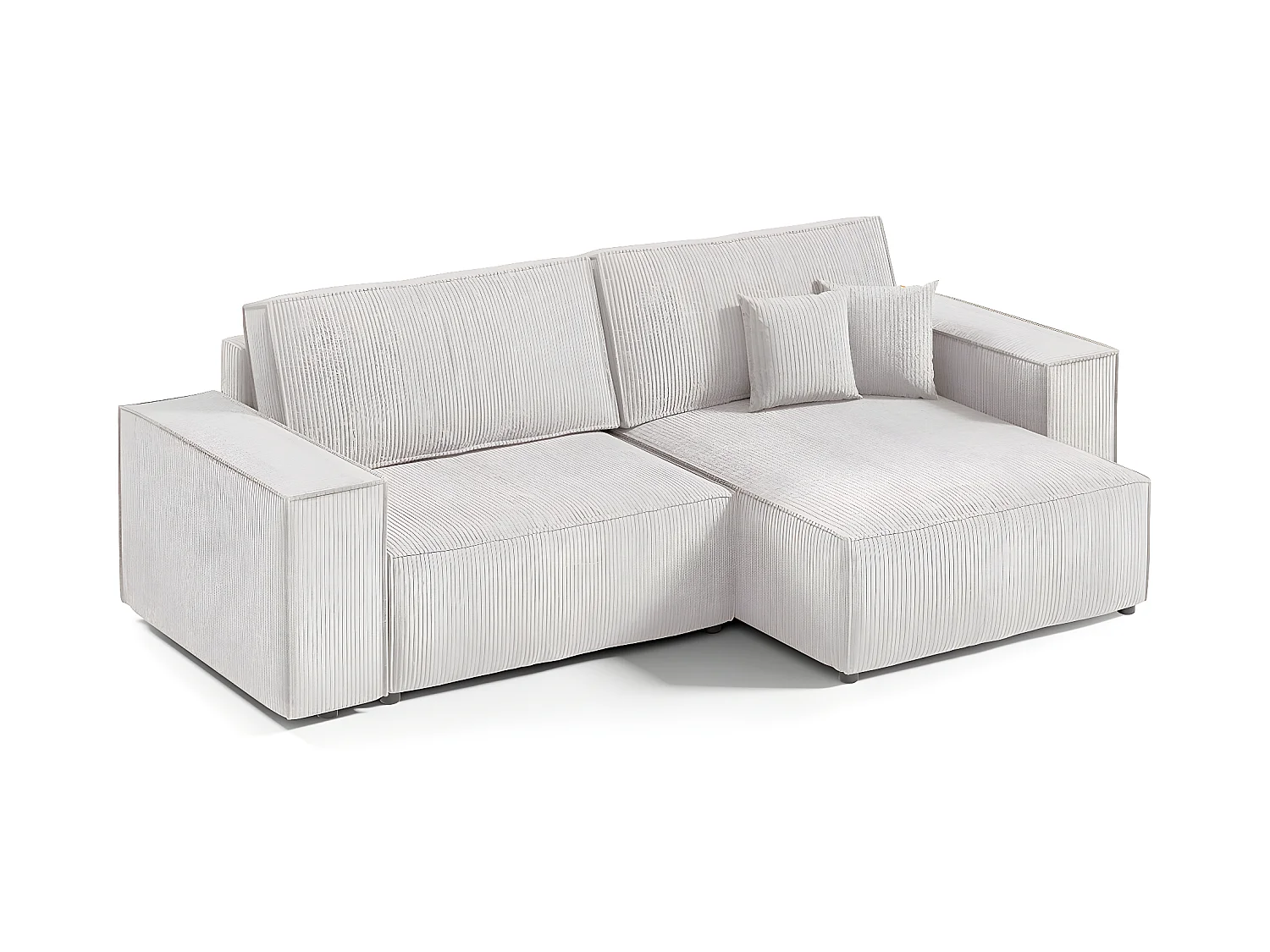 Canapé d'angle réversible et convertible 3 places avec coffre Isaac Mini velours côtelé Blanc cassé