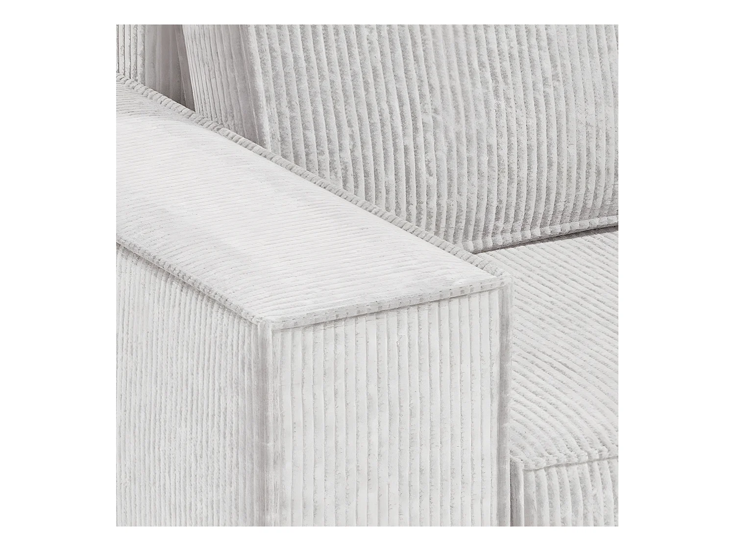 Canapé d'angle réversible et convertible 3 places avec coffre Isaac Mini velours côtelé Blanc cassé