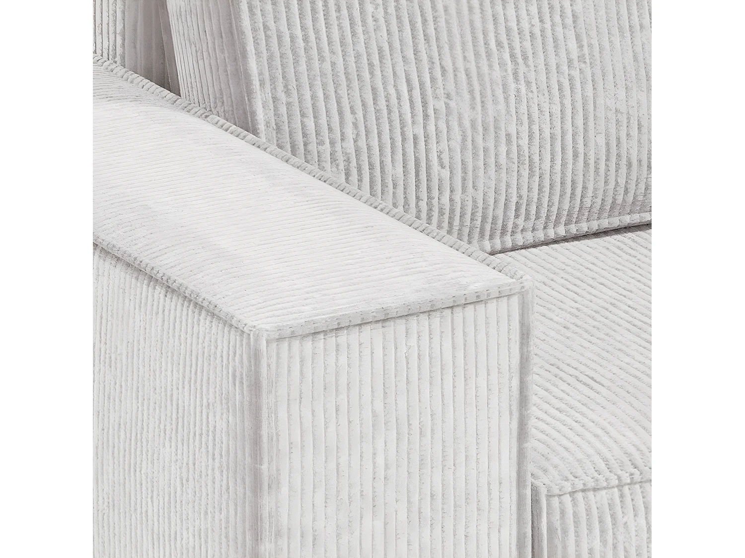 Canapé d'angle réversible et convertible 3 places avec coffre Isaac Mini velours côtelé Blanc cassé