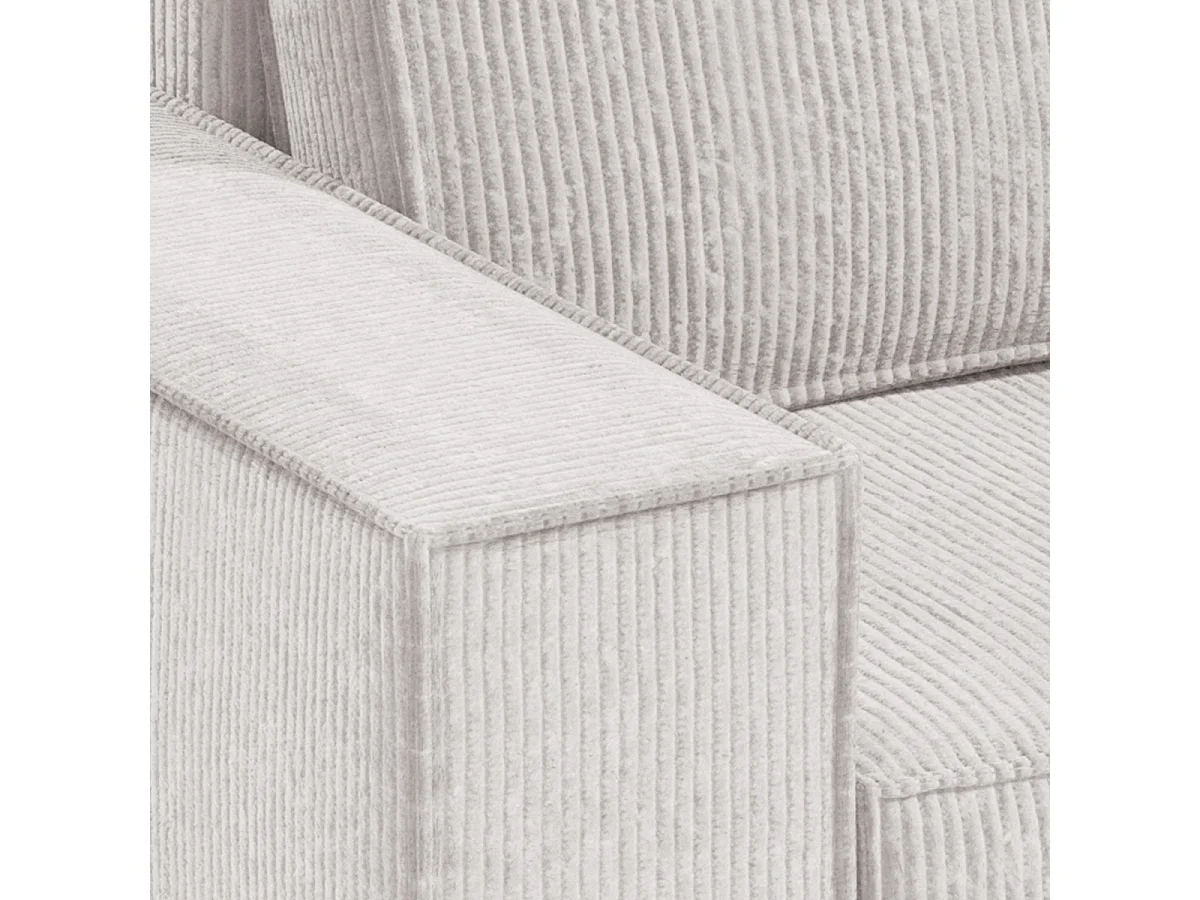 Canapé d'angle réversible et convertible 3 places avec coffre Isaac Mini velours côtelé Blanc cassé