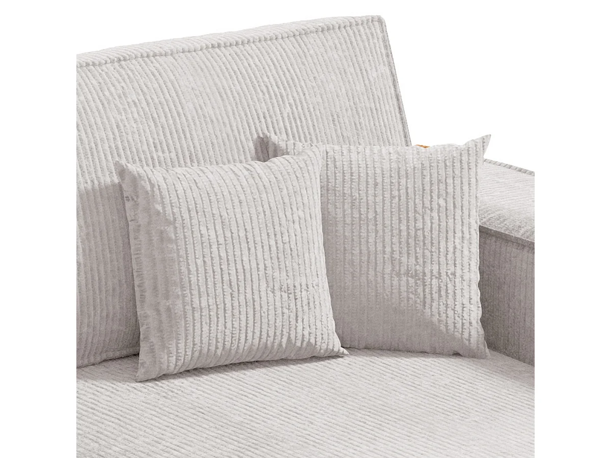 Canapé d'angle réversible et convertible 3 places avec coffre Isaac Mini velours côtelé Blanc cassé