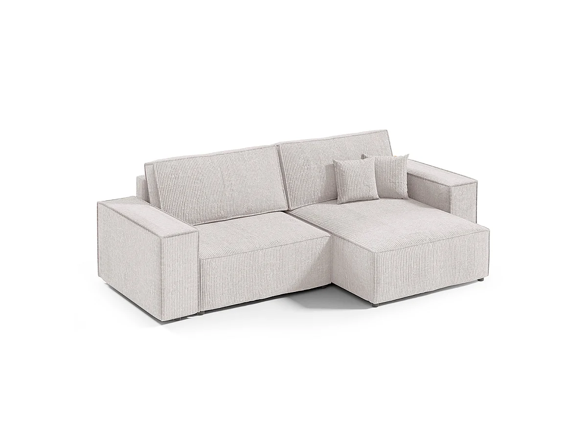 Canapé d'angle convertible 3 places en velours blanc casse ISAAC
