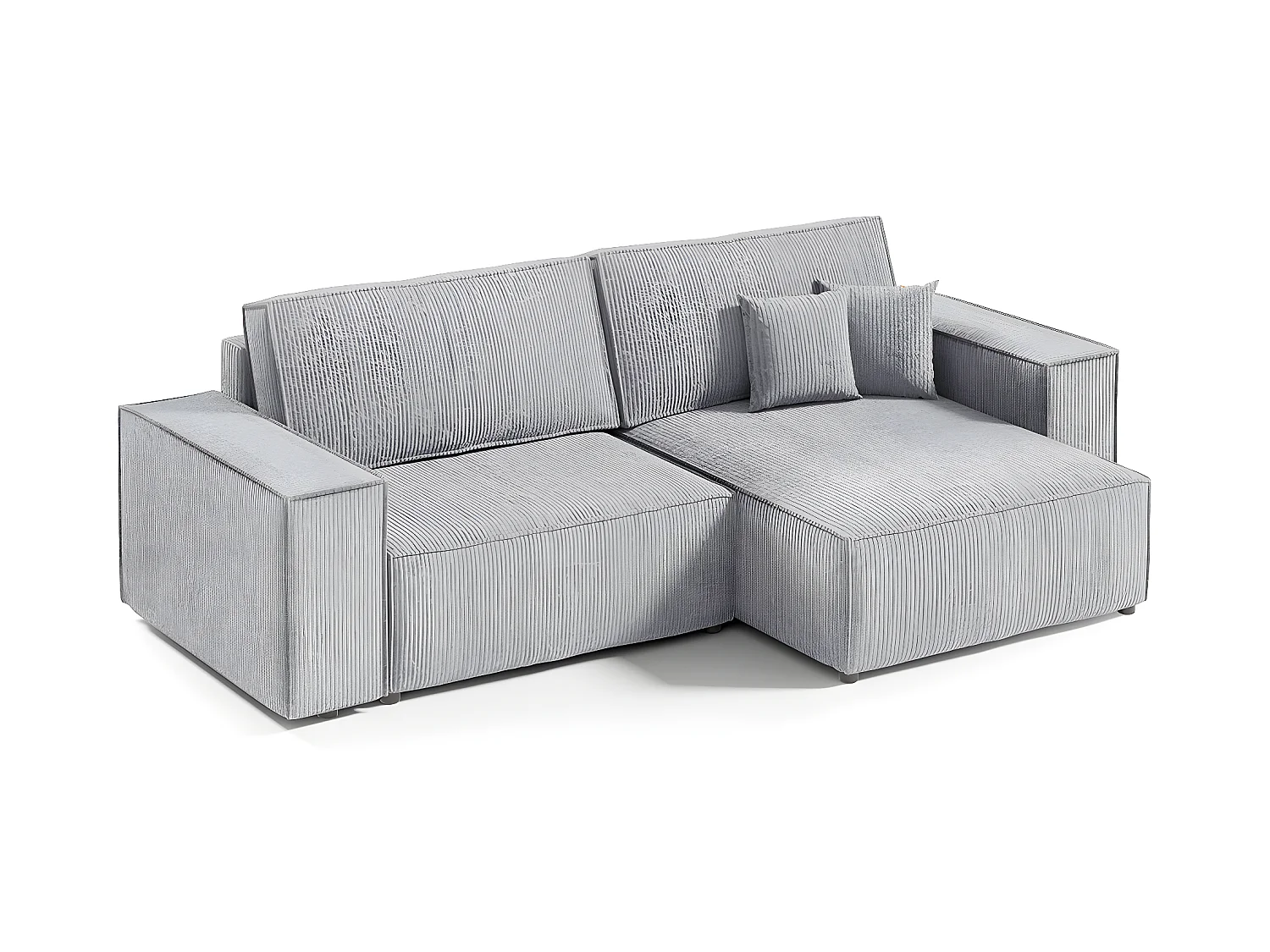 Canapé d'angle réversible et convertible 3 places avec coffre Isaac Mini velours côtelé Gris clair