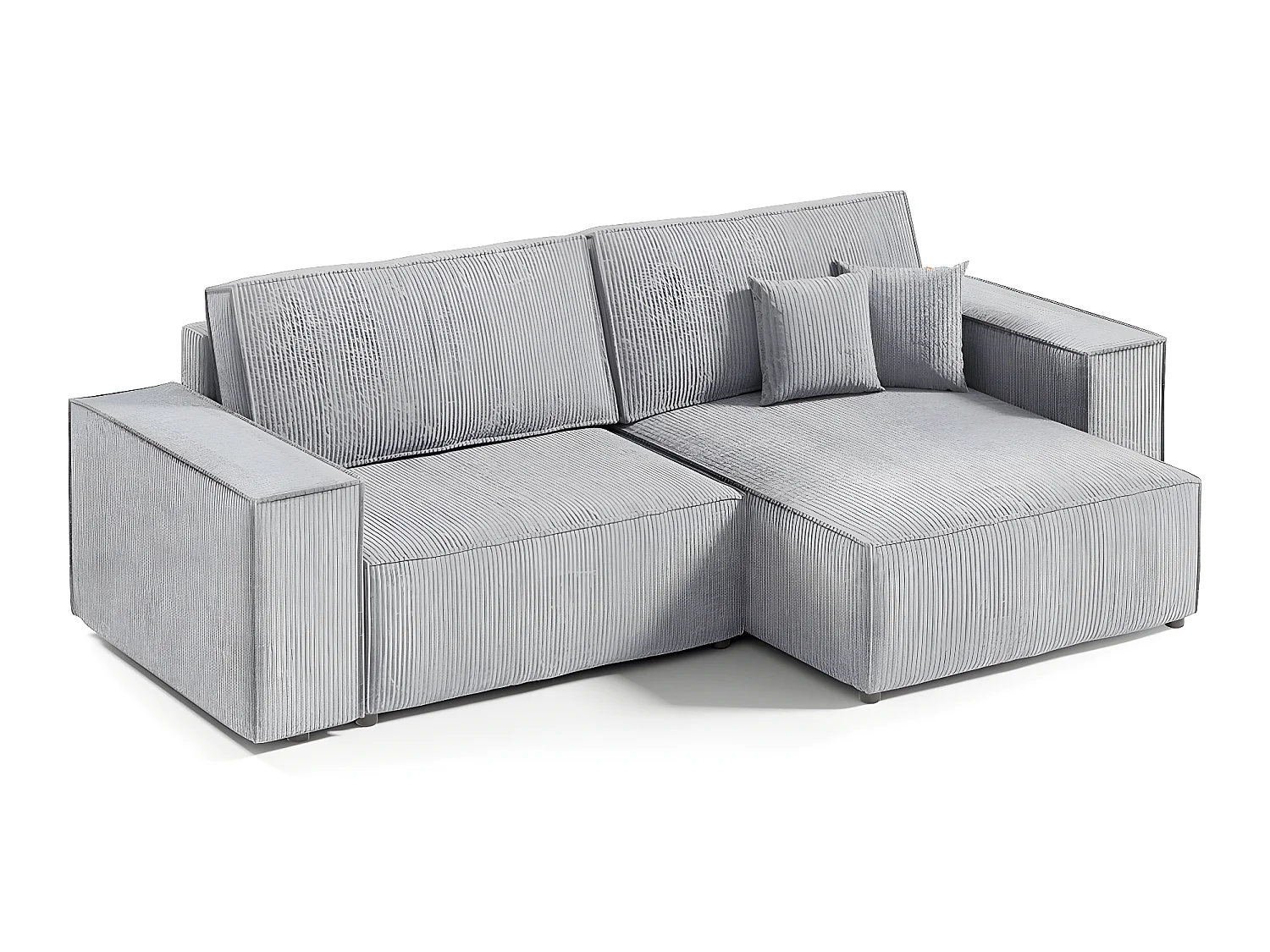 Canapé d'angle réversible et convertible 3 places avec coffre Isaac Mini velours côtelé Gris clair