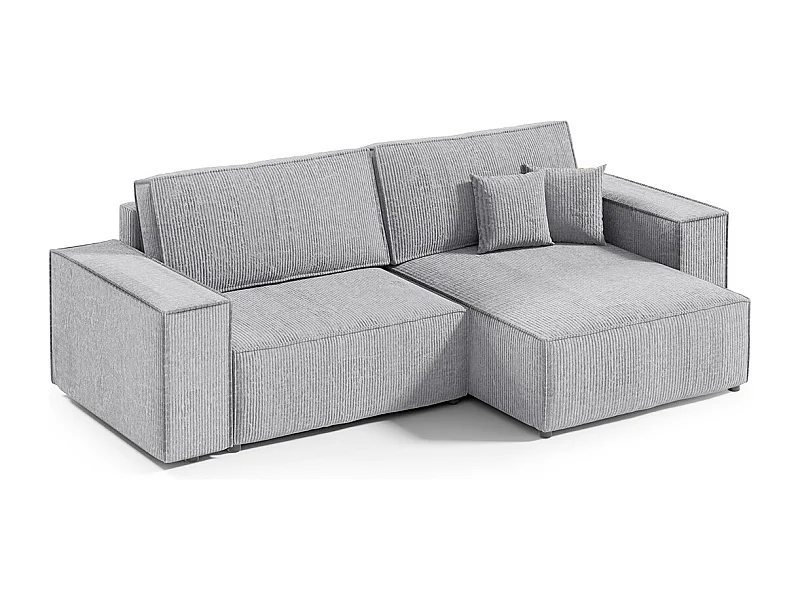 Canapé d'angle réversible et convertible 3 places avec coffre Isaac Mini velours côtelé Gris clair