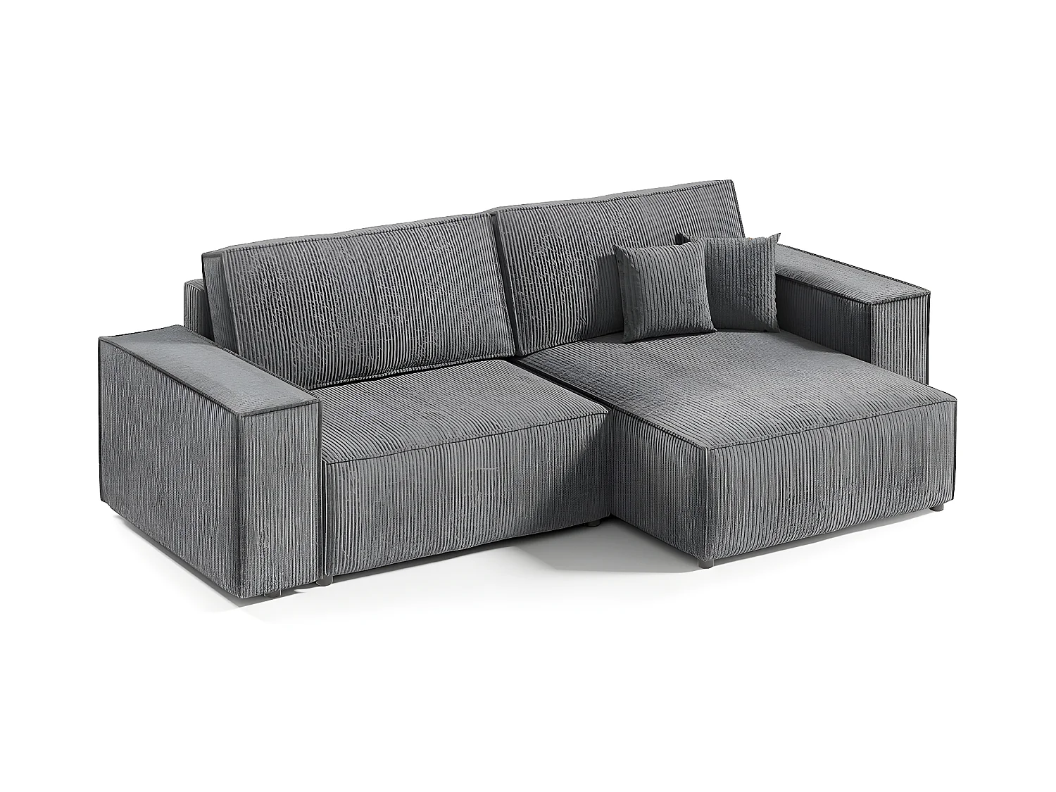 Canapé d'angle réversible et convertible 3 places avec coffre Isaac Mini velours côtelé Gris