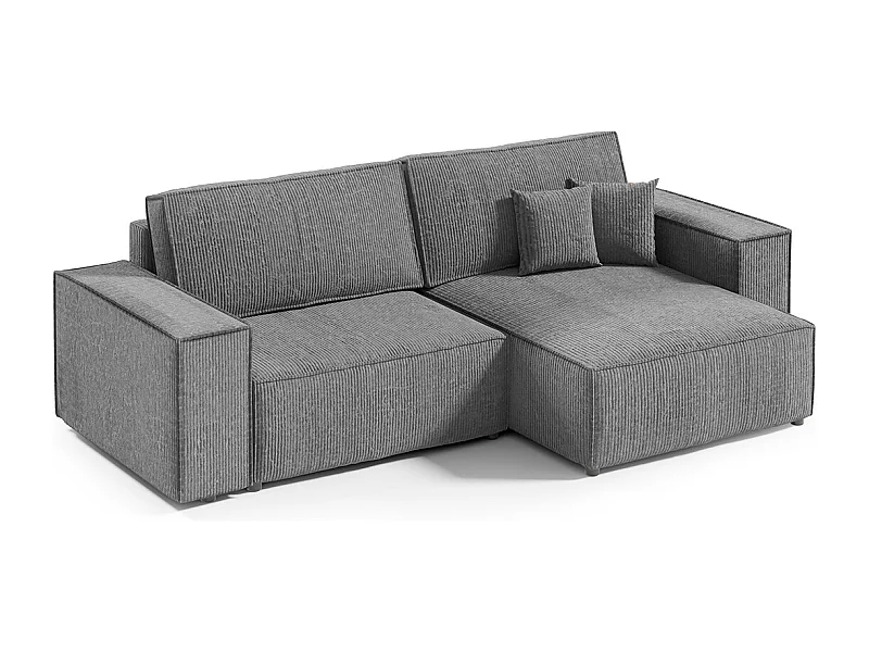 Canapé d'angle réversible et convertible 3 places avec coffre Isaac Mini velours côtelé Gris